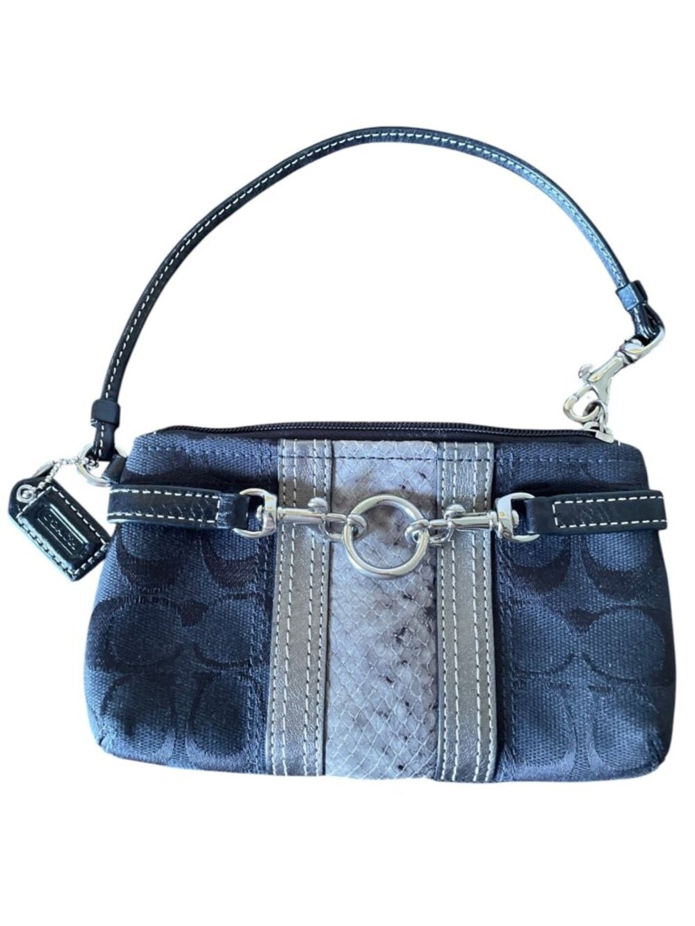 RARE Coach Jacquard Python Stripe Demi Pouch Wristlet Black and Grey Snakeskin